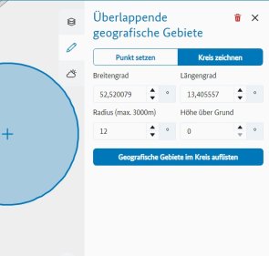 Werkzeug zum Kreis zeichnen über die Karte oder Eingabe von Koordinaten