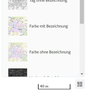 Menü "Hintergrundkarten", gelb hervorgehoben: Schalter zum Schließen des Menüs