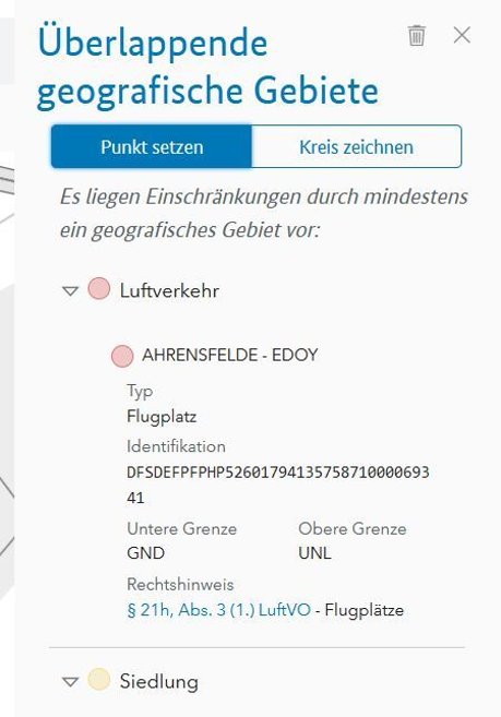 Überlappende geografische Gebiete nach  Setzen eines Punktes: Detailansicht