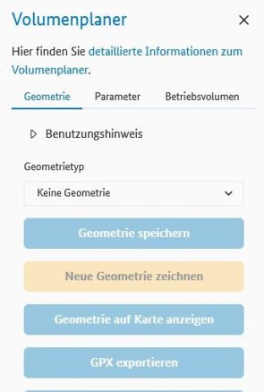 Ausschnitt der Volumenplaner-Registerkarte mit verschiedenen Schaltern im Menü "Geometrie"